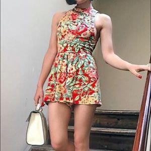 UO Kimchi Blue Rebecca Floral Mock Neck Romper